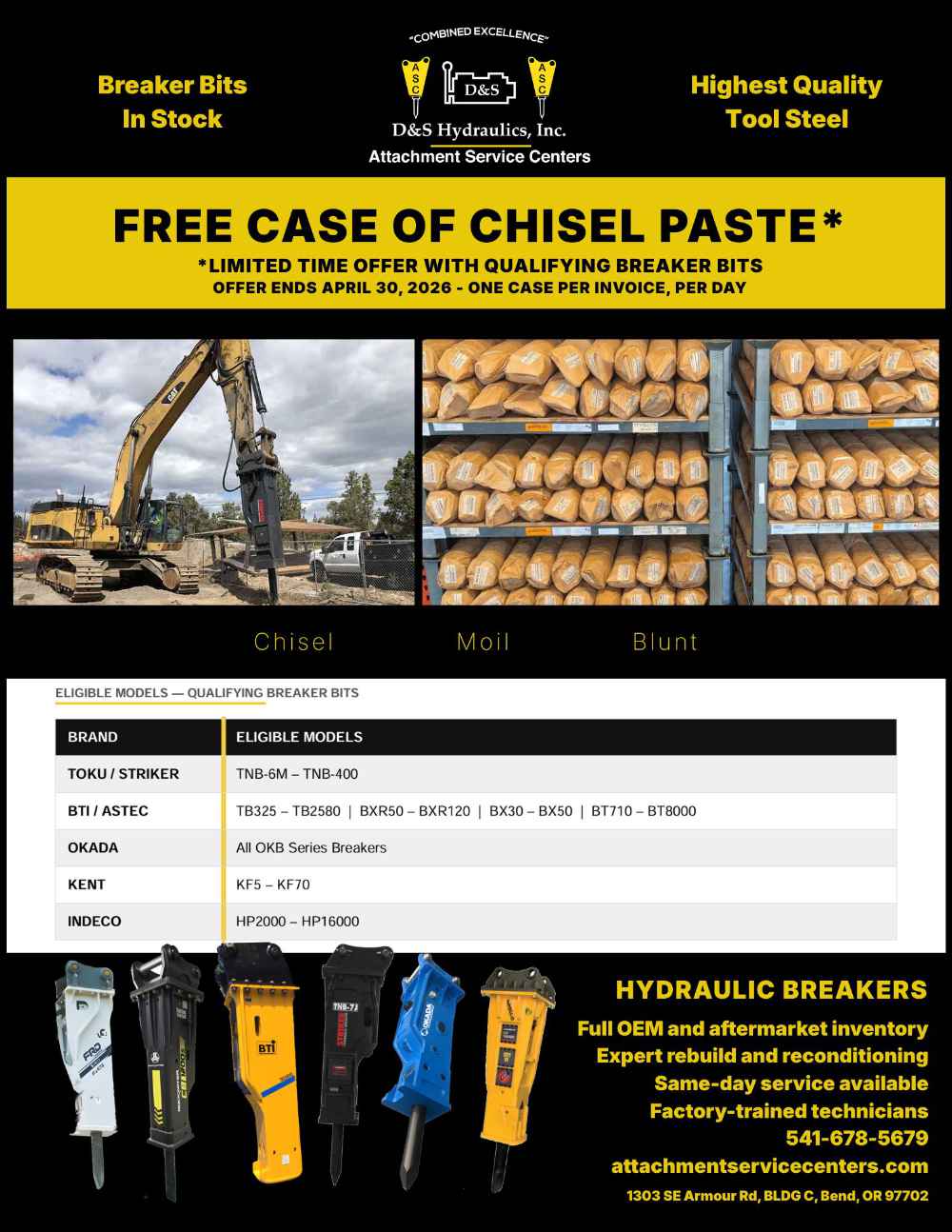 More BTI breaker bits in stock with free chisel paste